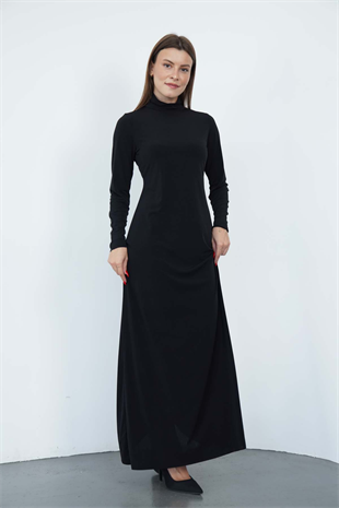 Dora Kadın Maxi Boy Balıkçı Yaka Sandy Elbise-Siyah