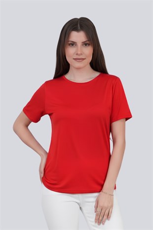 Viskon Dökümlü Tişört-Kırmızı