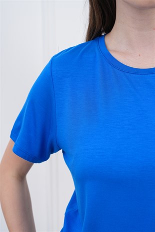 Viskon Dökümlü Tişört-Saks