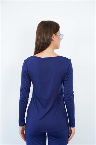 Yumuşak, Rahat ve Şık Viskon V Yaka Tişört-Lacivert