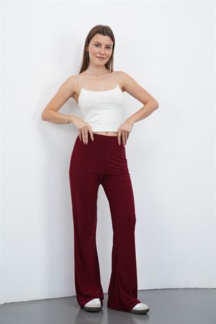 Nira Kadın Maxi Boy İspanyol Paça Sandy Pantolon-Bordo