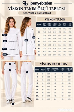 Viskon Tunik ve Pantolon Takım-Beyaz