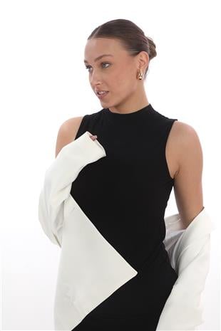 Kadın Viscon Kolsuz Tişört-Siyah