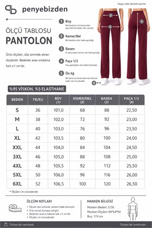  Extra Yumuşak Uzun Viskon Pantolon Home&Outdoor-Bordo