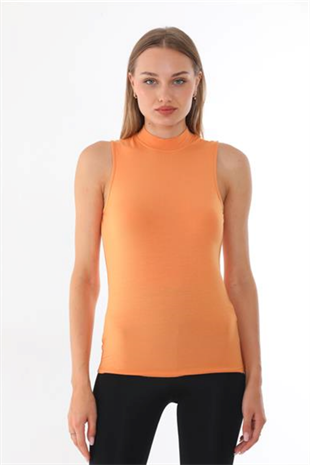 Kadın Viscon Kolsuz Tişört-Muskmelon Oranj