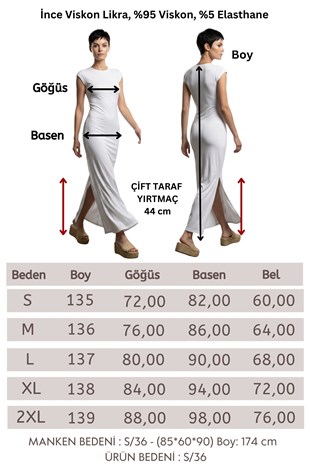 Çizgi Desen Uzun Elbise-Beyaz
