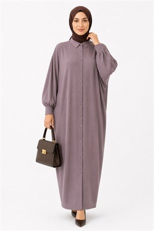 Kadın Sandy Tesettür Gömlek Elbise Abaya-Vizon