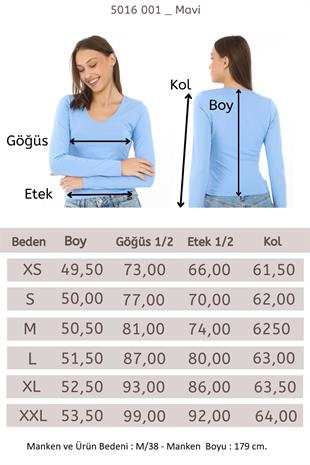V Yaka Slim Fit Tişört-Mavi
