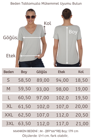 Viskon Dökümlü V Yaka Tişört-Gri