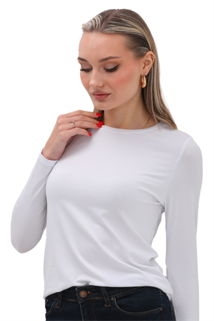 Kadın Modal  Tişört 2li Paket-Beyaz-Beyaz 