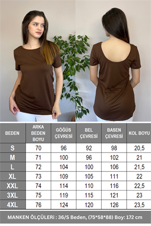 Sırt Dekolte Rahat Viskon Tunik-Kahverengi