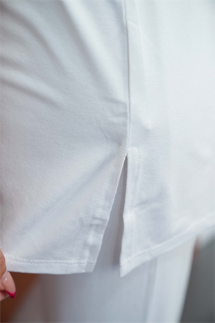 Viskon Dik Yaka Tunik -Beyaz