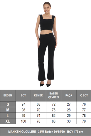 İspanyol Paça Tayt Pantolon-Siyah