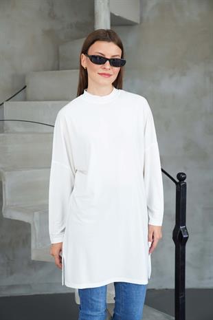 Tesettür Extra Uzun Tunik -Krem