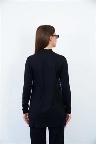 Viskon Dik Yaka Tunik -Siyah
