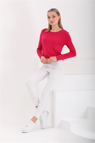 Kadın Zarif İnce Gösteren Viskon Tişört-fuşya purple