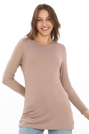 Kadın Viskon Full Likra Tunik-Sütlü Kahve