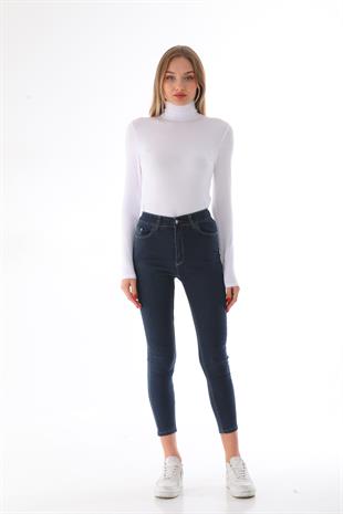 Kadın Viskon Tam Balıkçı Yaka Çıtçıtlı Zıbın Body-Beyaz