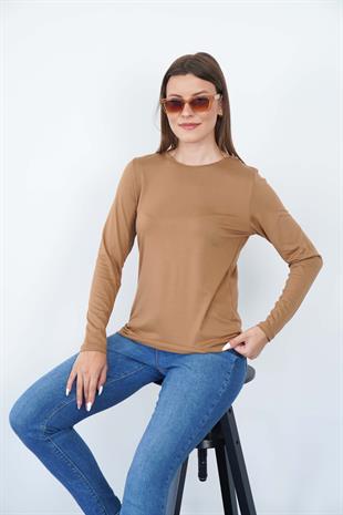 Kadın Viskon Tişört -Tarçın