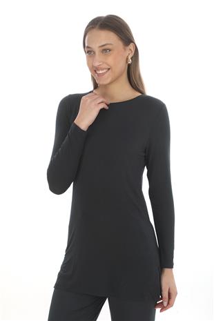 Kadın Viskon Full Likra Tunik-Füme