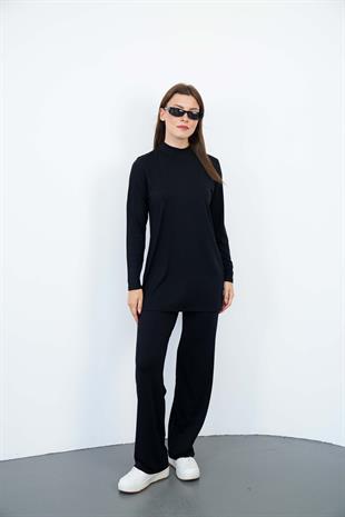 Viskon Dik Yaka Tunik -Siyah