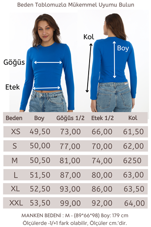 Likralı Pamuk Crop Tişört-Slim Fit -Saks