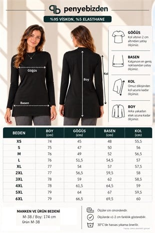 Premium Viskon Dik Yaka Uzun Tunik -Siyah
