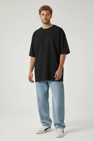 Erkek Oversize Tişört-Siyah