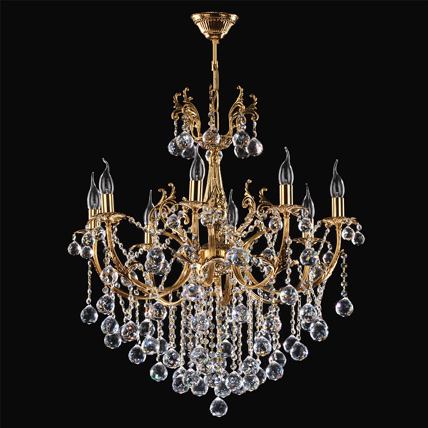 Avize Çarşısı, Tila 8 kollu, Kristal Taşlı, Gold Renk Metal Gövde, Sarkıt Avize, BS.0158-58-08 Z