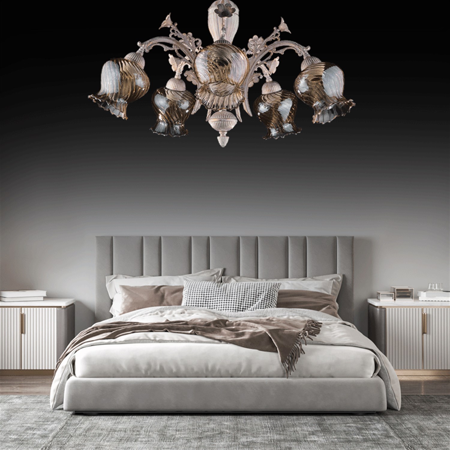 Avize Çarşısı Rose 5 kollu Çiçekli, Bal Camlı Plafonyer Beyaz Patine Avize BS.7221-70-45 B