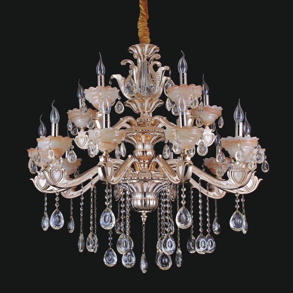 Avize Çarşısı 15 kollu 2 katlı Kristal Taşlı Sarkıt Avize BS.5309-10+5