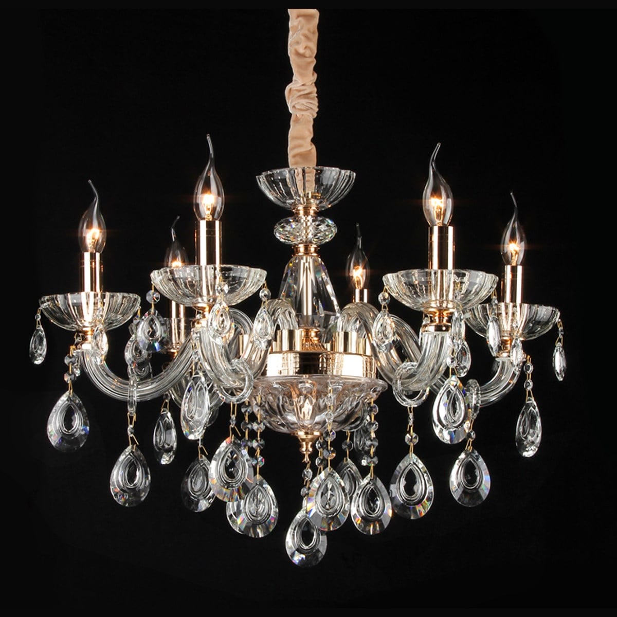 Avize Çarşısı 6 Kollu Kristal Taşlı Cam Sarkıt Avize BS.D.68275-6
