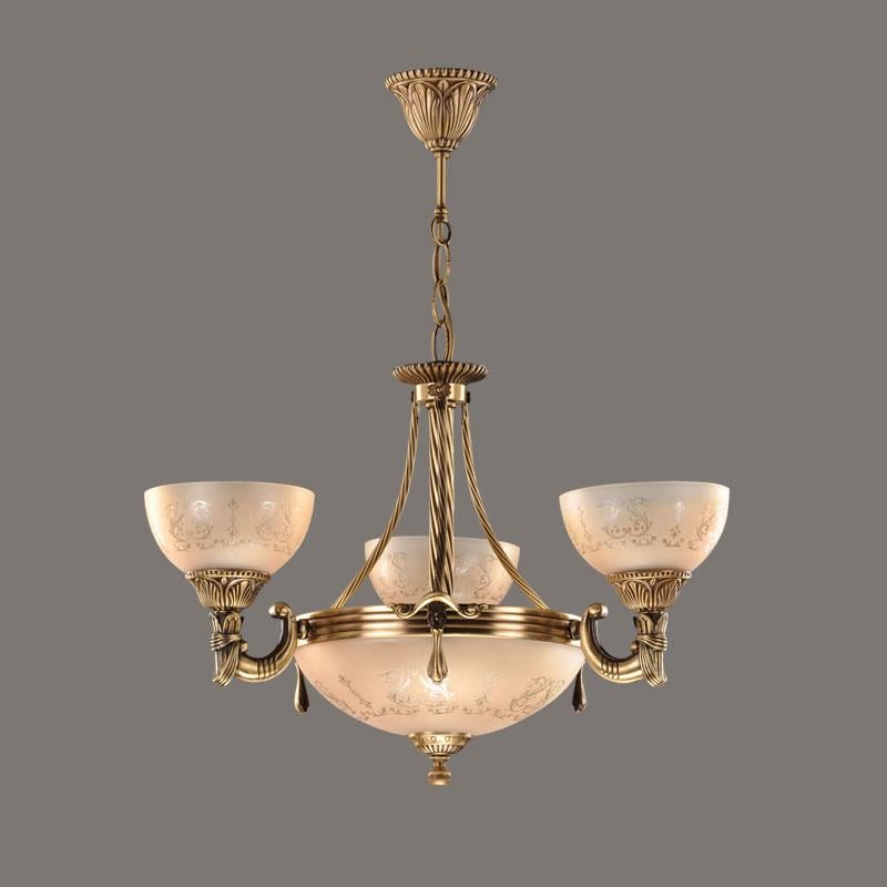 Avize Çarşısı, Armoni 3 kollu Cam Başlıklı, Eskitme Antik Renk Metal Gövde, Sarkıt Avize BS.3040-52-03A