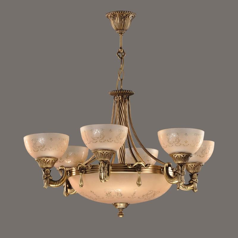 Avize Çarşısı, Armoni 6 kollu Cam Başlıklı, Eskitme Antik Renk Metal Gövde, Sarkıt Avize BS.3040-52-06A