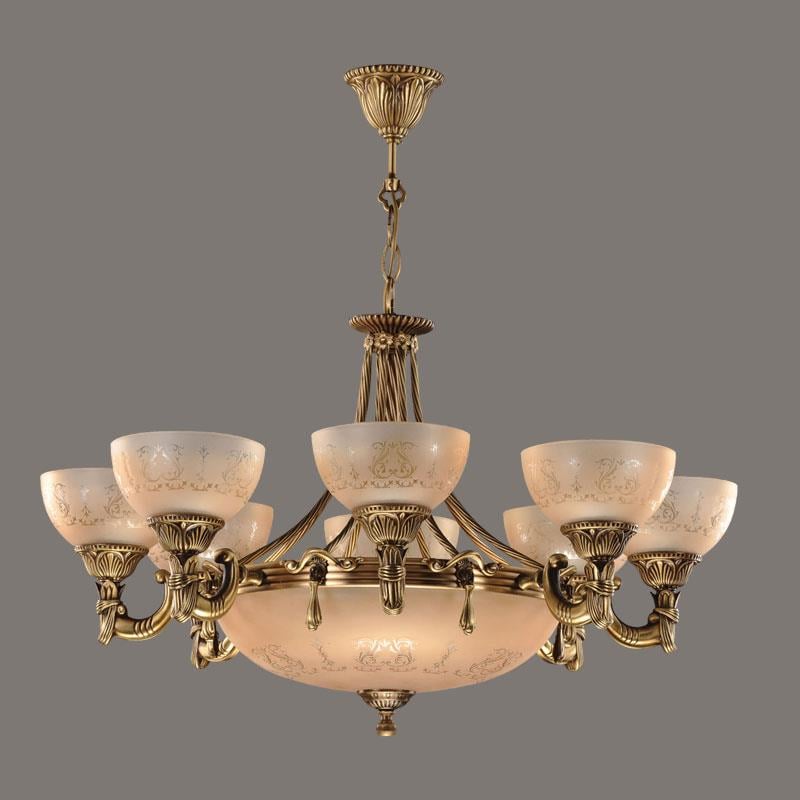 Avize Çarşısı, Armoni 8 kollu Ananas Renkli Cam Başlıklı, Eskitme Antik Renk Metal Gövde, Sarkıt Avize BS.3040-52-08A
