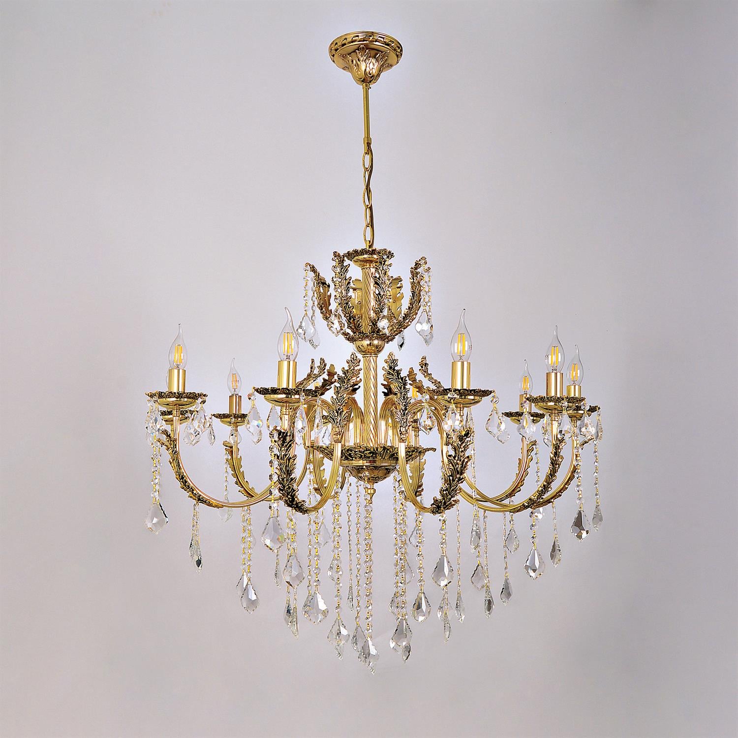 Avize Çarşısı Merit 10 Kollu Yapraklı Kristal Taşlı Gold Avize BS.0152-78-10