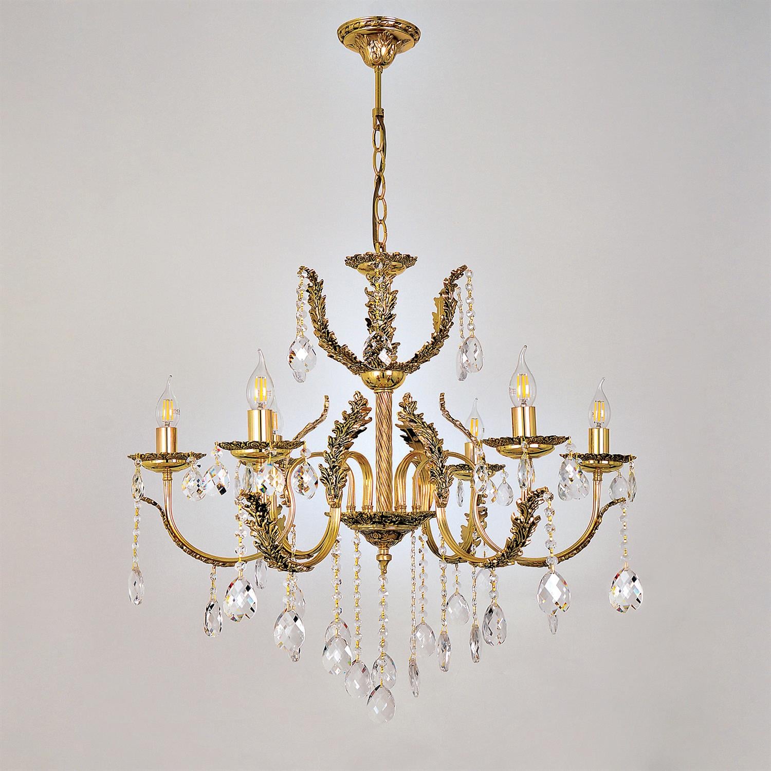 Avize Çarşısı Merit 6 Kollu Yapraklı Kristal Taşlı Gold Avize BS.0152-78-06