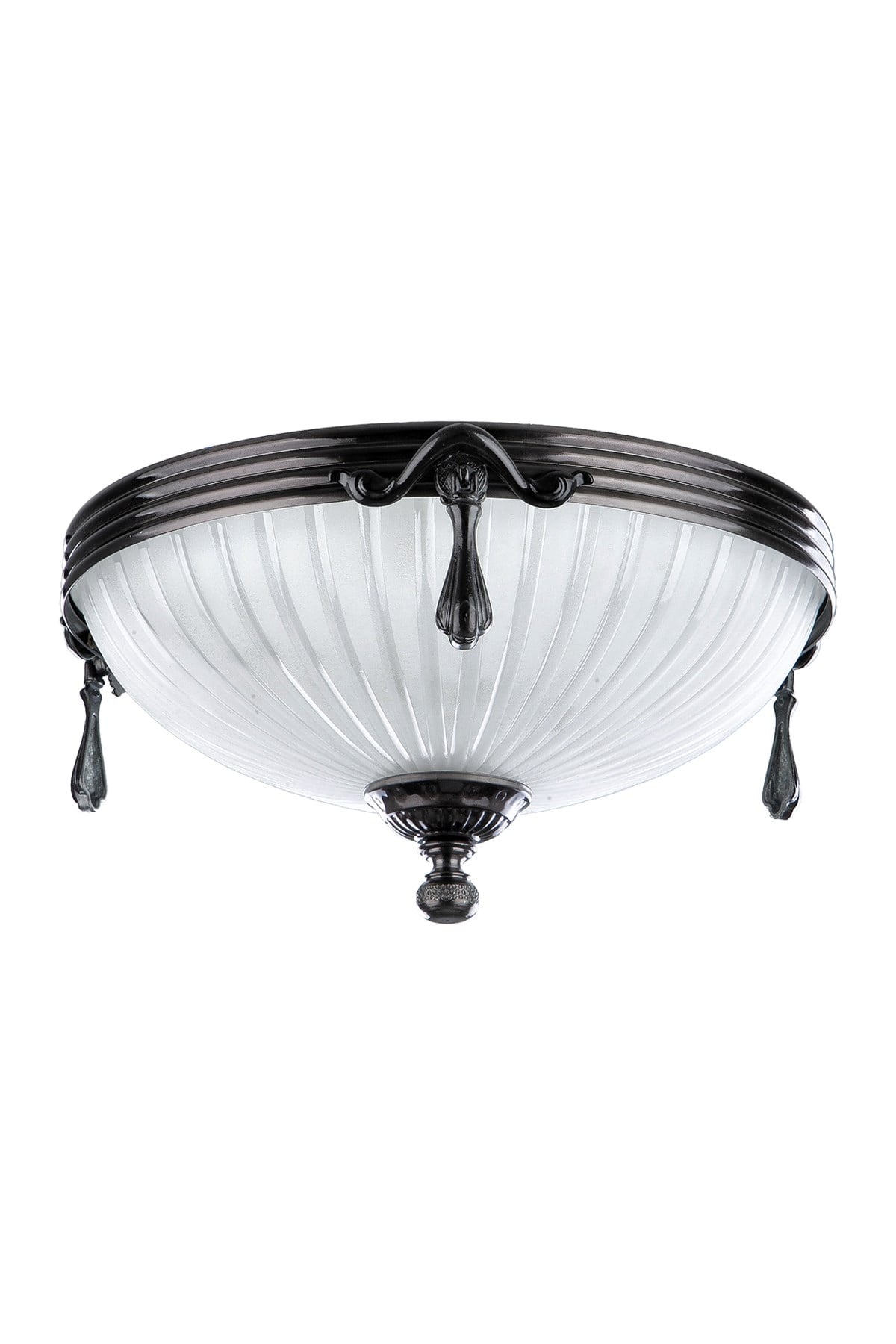Avize Çarşısı, Royal Classic Omega Tekli Beyaz Cam Başlıklı, Platin Renk Metal Gövde, Plafonyer Avize BS.3035-54-44 P