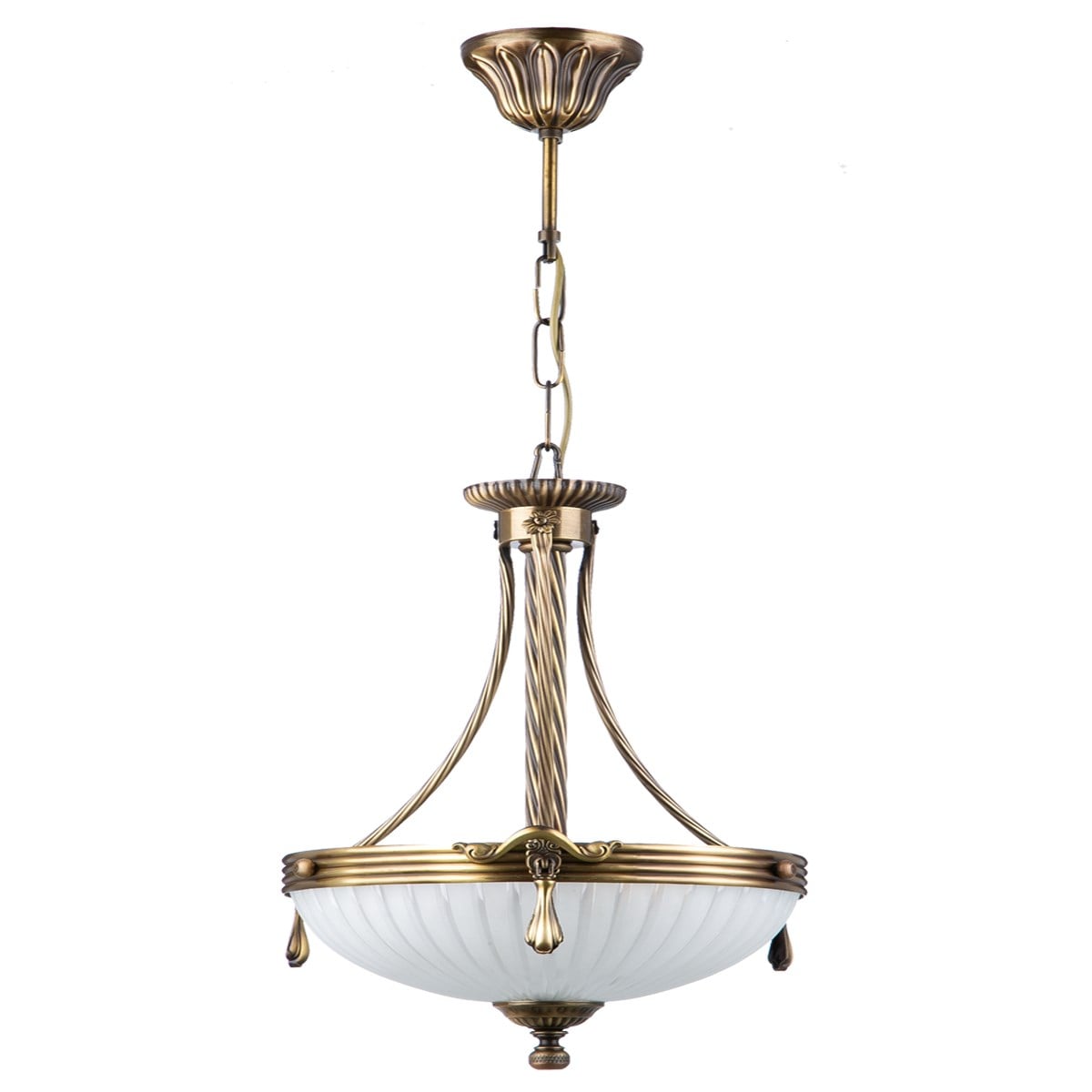 Avize Çarşısı, Royal Classic Omega Tekli Beyaz Kumlu Cam Başlıklı, Eskitme Antik Renk Metal Gövde, Sarkıt Avize BS.3035-52-02K