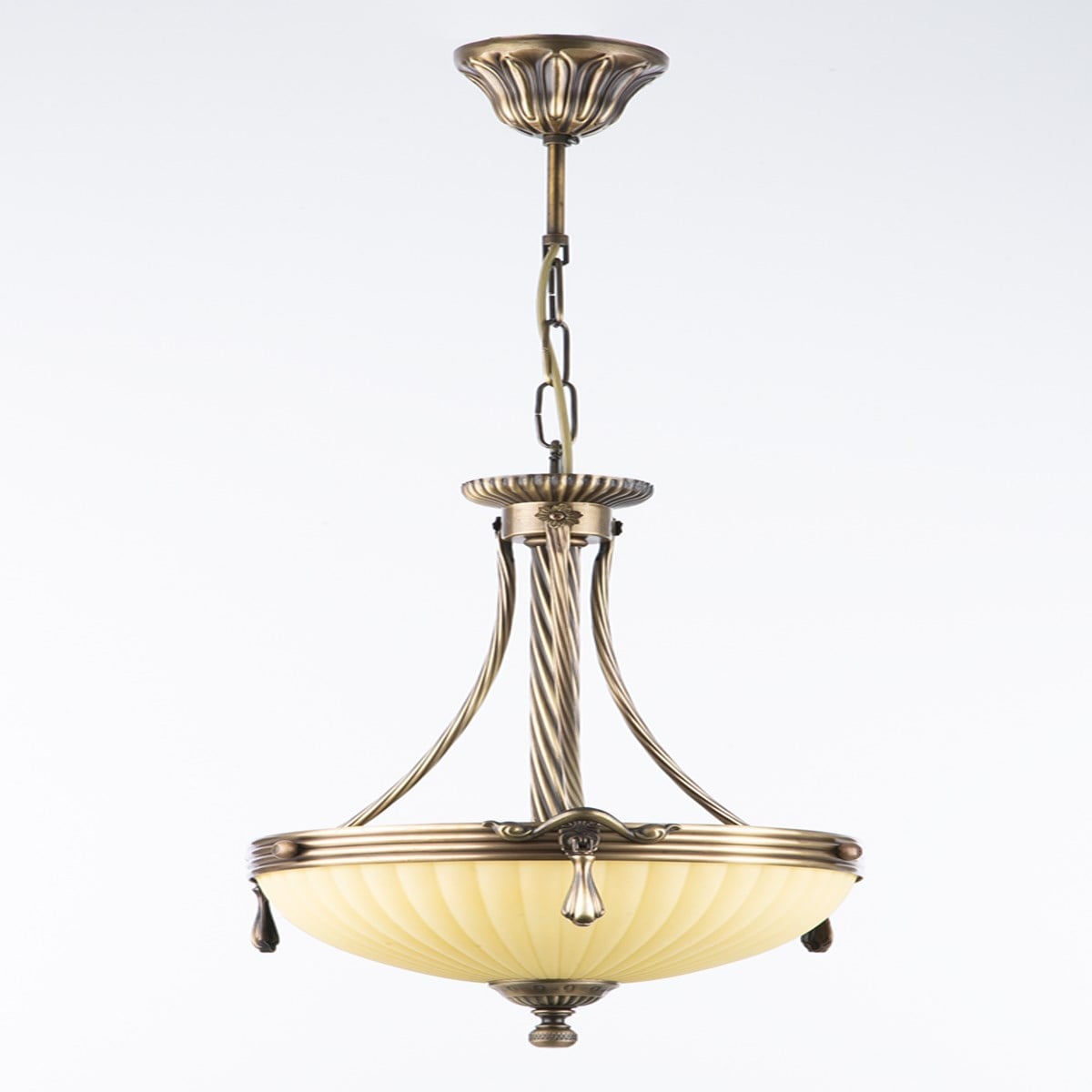 Avize Çarşısı, Royal Classic Omega Tekli Ananas Renkli Cam Başlıklı, Eskitme Antik Renk Metal Gövde, Sarkıt Avize BS.3035-52-02C
