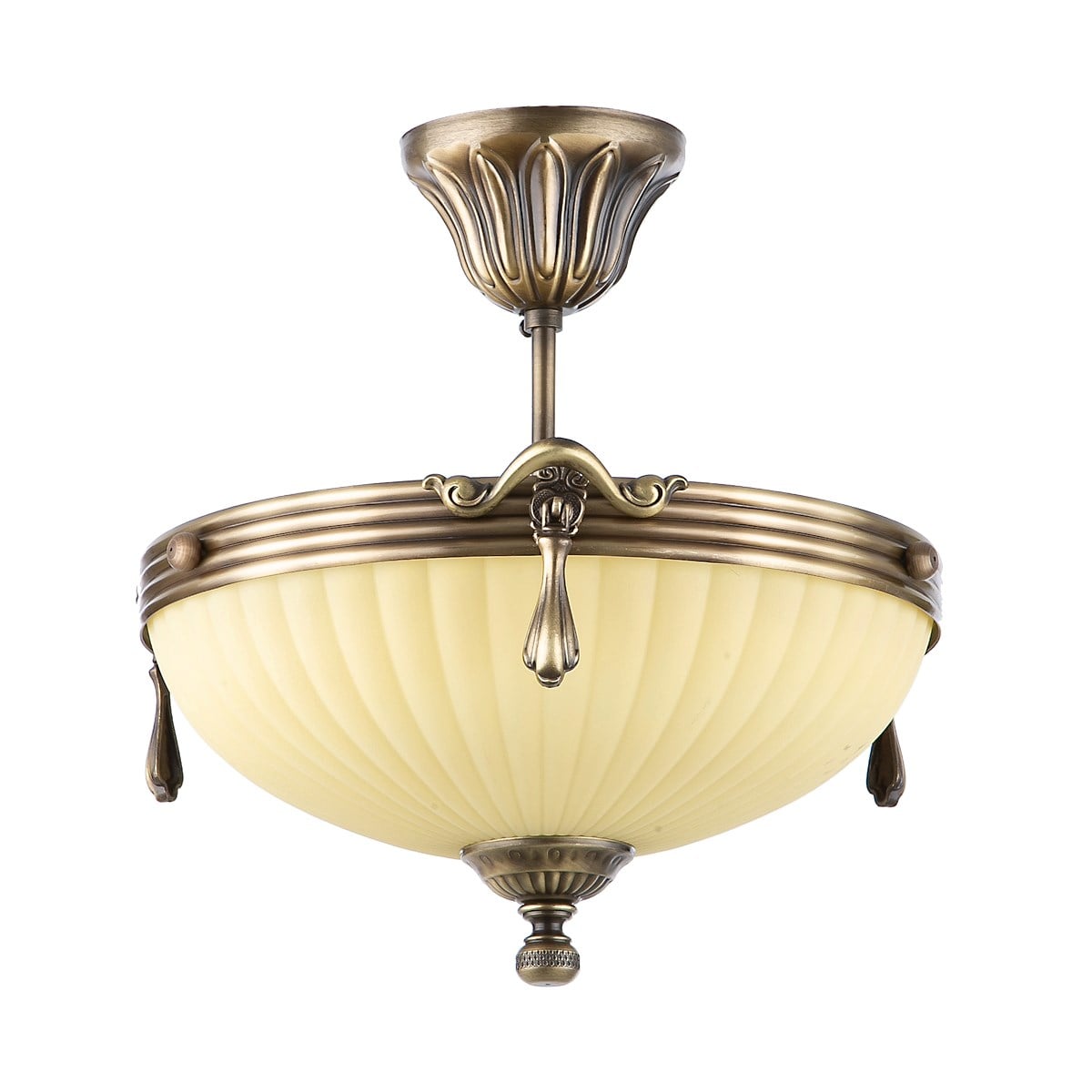 Avize Çarşısı, Royal Classic Omega Tekli Ananas Renkli Cam Başlıklı, Eskitme Antik Renk Metal Gövde, Sarkıt Avize BS.3035-52-42C