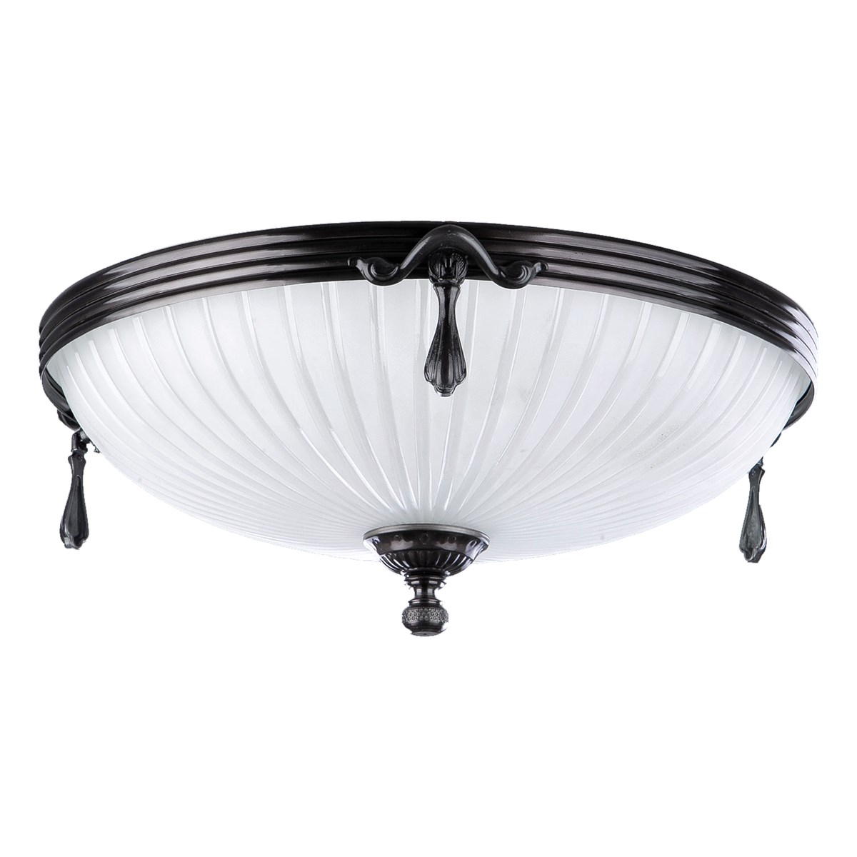 Avize Çarşısı, Royal Classic Omega Tekli Beyaz Cam Başlıklı, Platin Renk Metal Gövde, Plafonyer Avize BS.3035-54-45 P