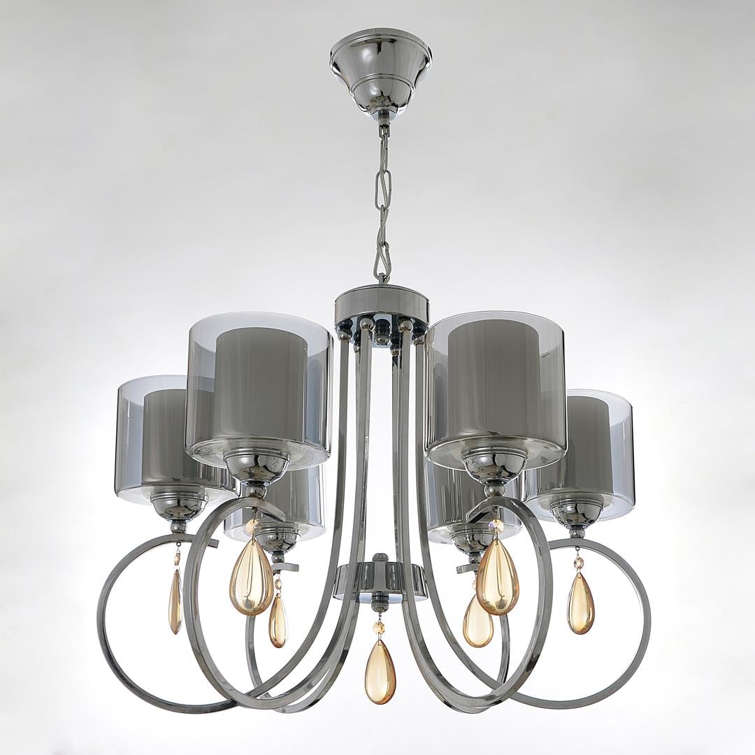 Creta 6 Kollu Füme Camlı Kristal Taşlı Krom Avize BS.3001-51-06