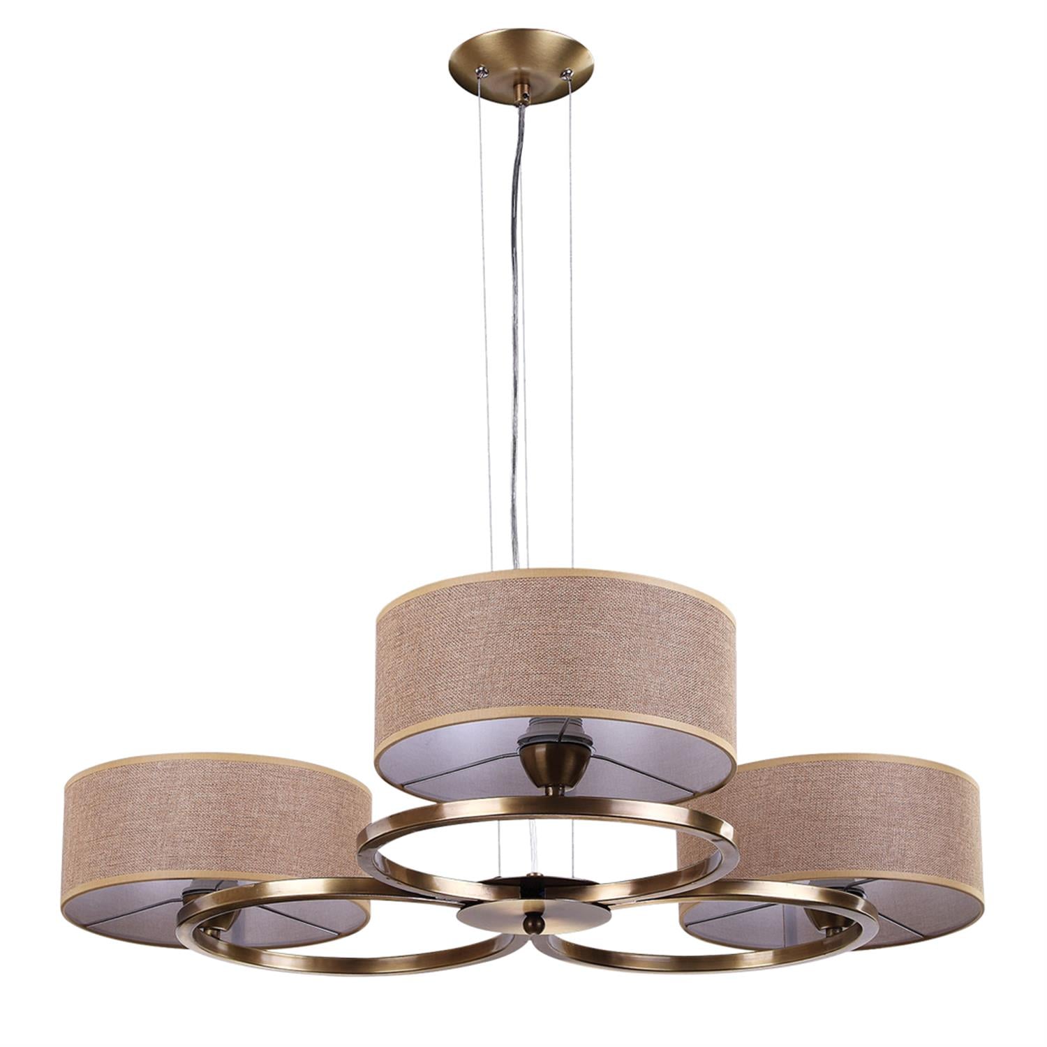 Avize Çarşısı Classic Harmony, Art-deco Design Natali 3 Lü Avize, Eskitme Metal Kasa, Açık Kahverengi Hasır Desen Kumaş Abajur Bs.7132-52-03