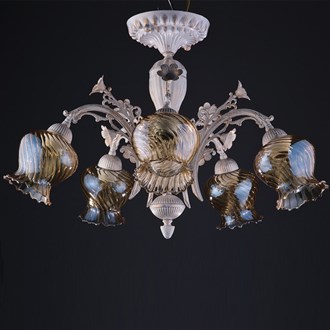 Avize Çarşısı Rose 5 kollu Çiçekli, Bal Camlı Plafonyer Beyaz Patine Avize BS.7221-70-45 B