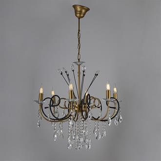 Avize Çarşısı Lite Crystal Ramada Fiskiyeli 6 Kollu Kristal Taşlı Eskitme Avize BS.0150-52-06
