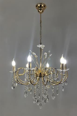 Avize Çarşısı Lite Crystal Ramada Fiskiyeli 6 Kollu Kristal Taşlı Limon Sarı Avize BS.0150-78-06