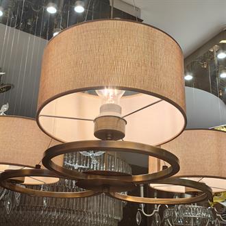 Avize Çarşısı Classic Harmony, Art-deco Design Natali 3 Lü Avize, Eskitme Metal Kasa, Açık Kahverengi Hasır Desen Kumaş Abajur Bs.7132-52-03