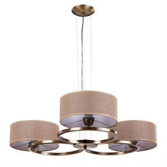 Avize Çarşısı Classic Harmony, Art-deco Design Natali 3 Lü Avize, Eskitme Metal Kasa, Açık Kahverengi Hasır Desen Kumaş Abajur Bs.7132-52-03