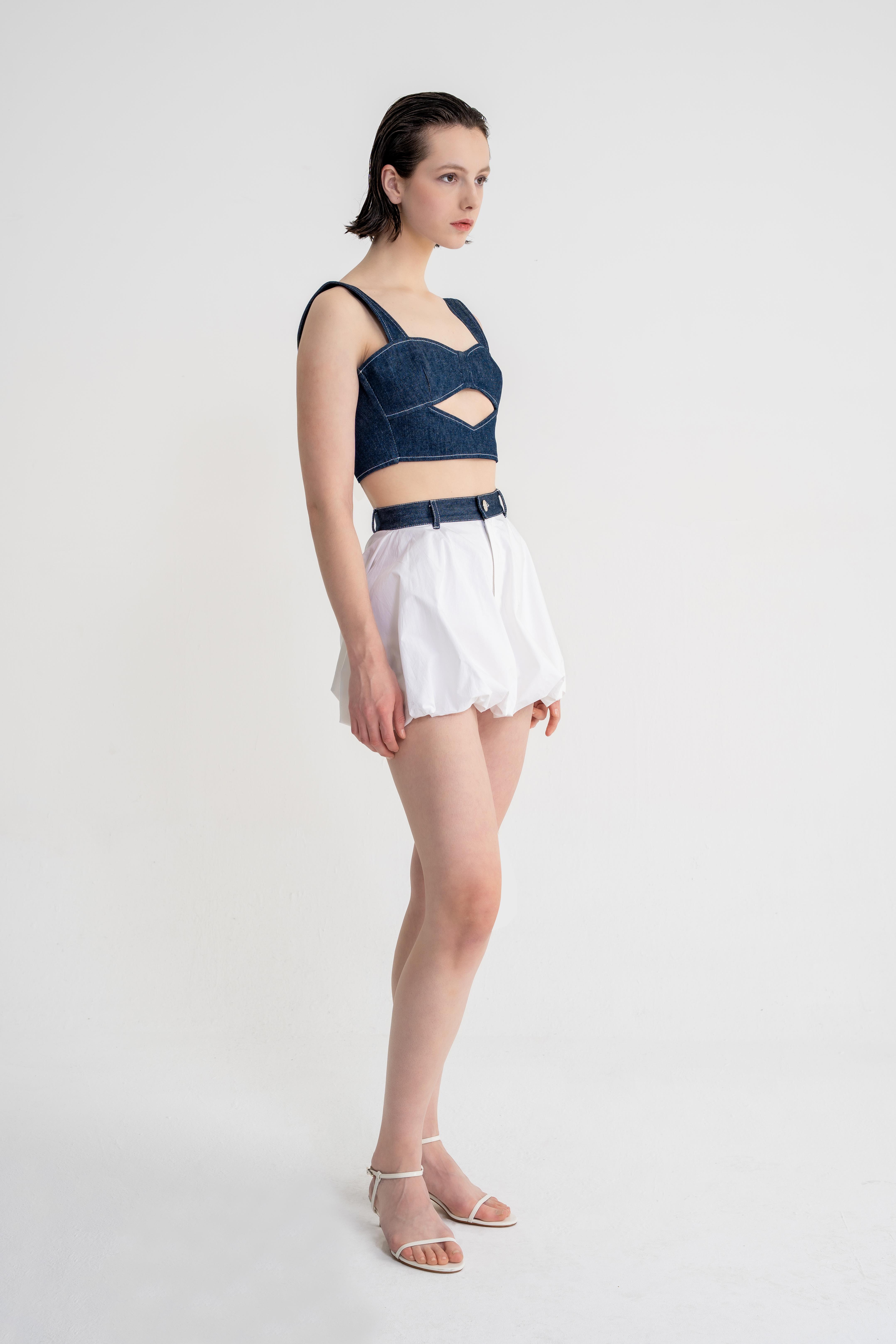 denim corset balloon skirt set